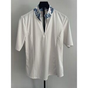 TOMMY BAHAMA Women's Sz M Active Floral 1/4 Zip Golf Polo Shirt White /Blue